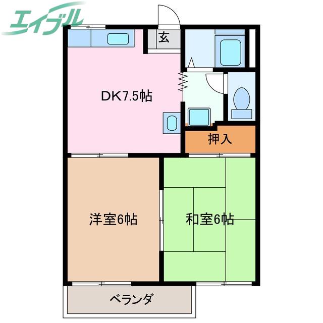 K1ハイツ(2DK/2階)の間取り写真
