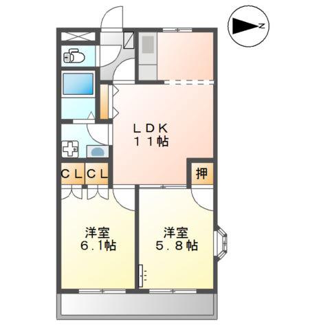 サン・フラワー新宮(2LDK/1階)の間取り写真