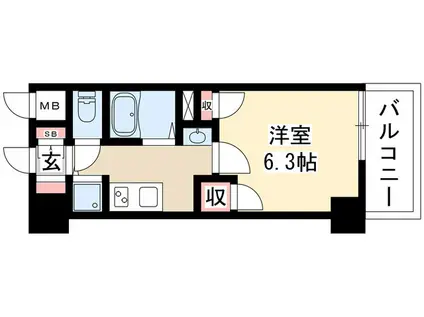 パルティール鶴舞(1K/7階)の間取り写真