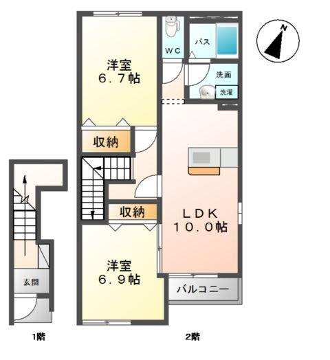 シャルマンフルール(2LDK/2階)の間取り写真