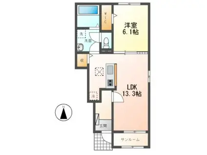 ミルキーウエイささの(1LDK/1階)の間取り写真