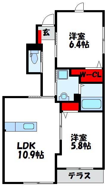 サウスサイドテラス(2LDK/1階)の間取り写真