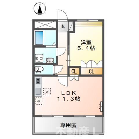 ハイツルーエン(1LDK/1階)の間取り写真