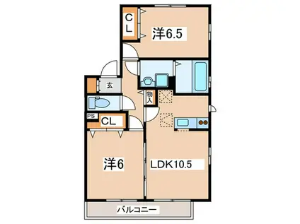 カーサ ヴェルデII(2LDK/1階)の間取り写真