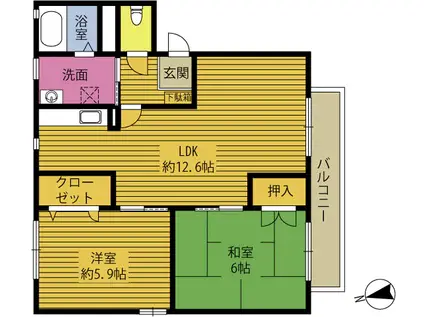 ディアス木崎(2LDK/2階)の間取り写真