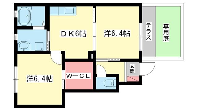 シュウメゾンA棟(2DK/1階)の間取り写真
