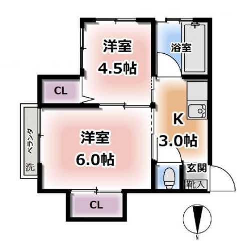 第一山下荘(2K/2階)の間取り写真