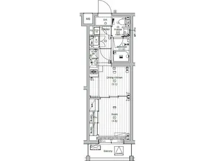 PREMIUM CUBE 世田谷MO(1DK/3階)の間取り写真