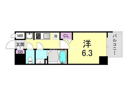 プレサンス堺筋本町ディスティニー(1K/11階)の間取り写真