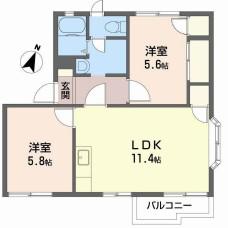 英賀保ハイツ(2LDK/1階)の間取り写真