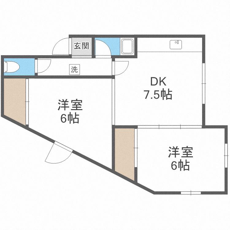 ヴィラローゼ稲穂(2DK/2階)の間取り写真