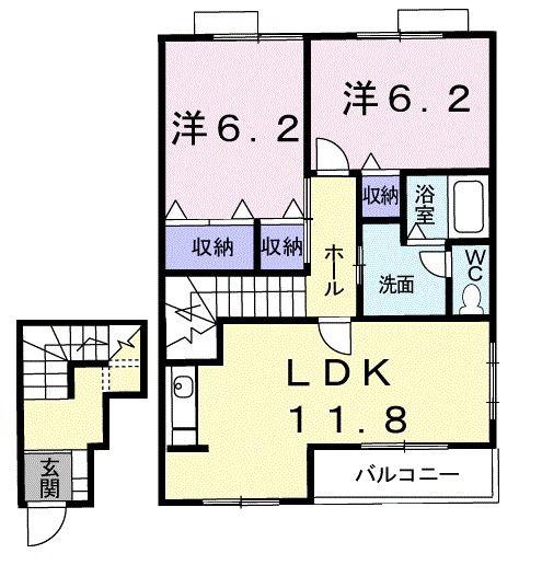 フォルモーント郷古III(2LDK/2階)の間取り写真