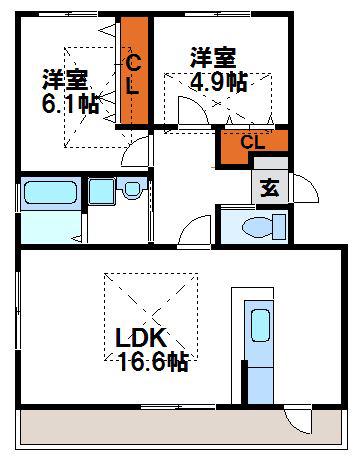 ルネス福間駅前B(2LDK/2階)の間取り写真
