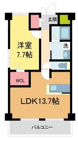 夙川ニューコーポ(1LDK/3階)の間取り写真