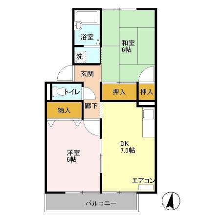 ルアール佐知川 弐番館(2DK/2階)の間取り写真