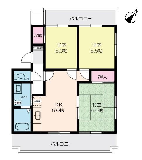 吉田ハイツ武蔵野(3DK/2階)の間取り写真