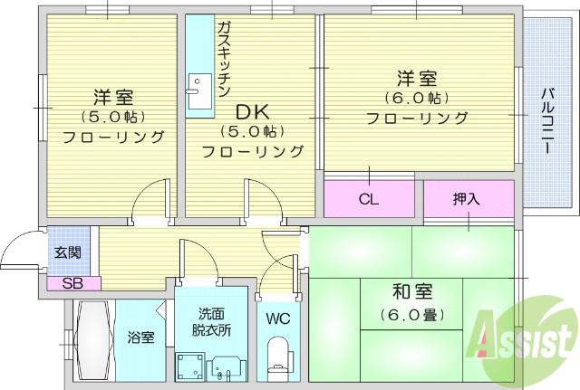 イル・デ・パン八木山南(3DK/1階)の間取り写真