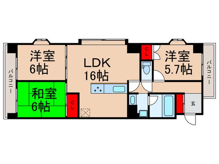 ヴェルディ東伏見(3LDK/4階)の間取り写真
