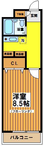 ウェル明大前(1K/3階)の間取り写真