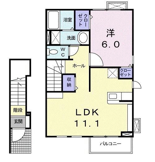 ヴィラ エスポワールII(1LDK/2階)の間取り写真
