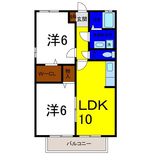 サンメイユウA棟(2LDK/2階)の間取り写真