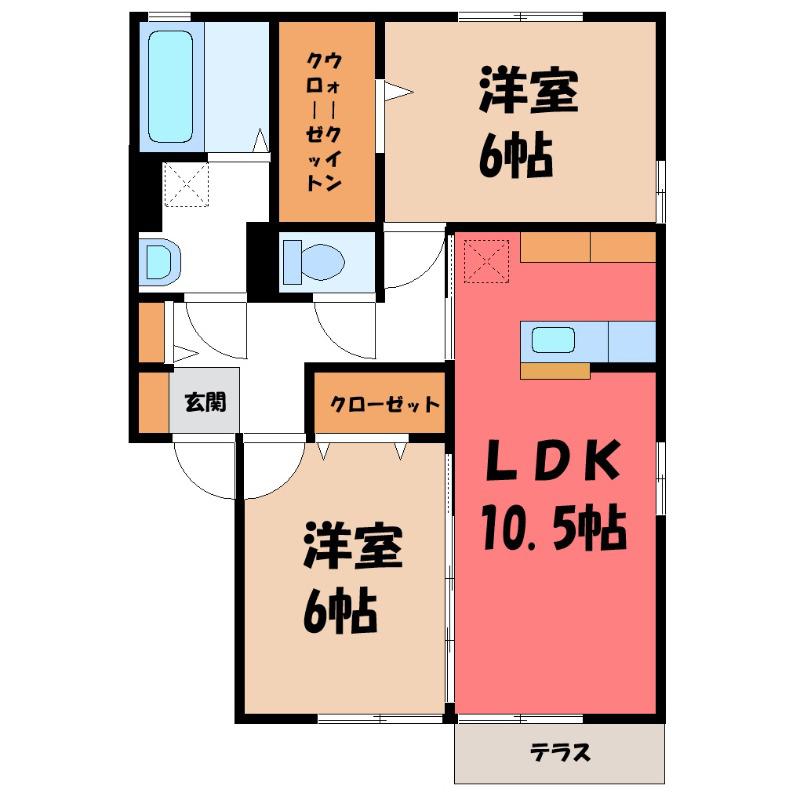フェリーチェ B(2LDK/2階)の間取り写真
