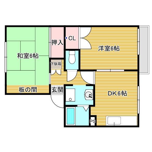 ドミール島泉(2DK/1階)の間取り写真