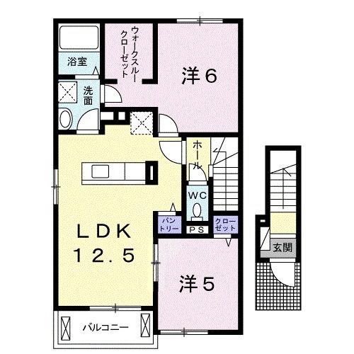 シャトレ・カズA(2LDK/2階)の間取り写真