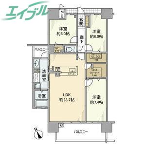 アルファステイツ四日市新正(3LDK/4階)の間取り写真