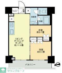 ザ・ライオンズフォーシア鶴見(2LDK/9階)の間取り写真