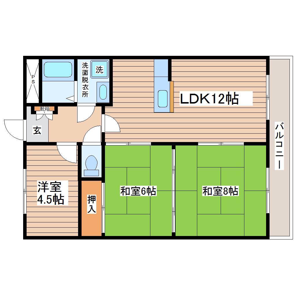 松屋南八木山(3LDK/2階)の間取り写真