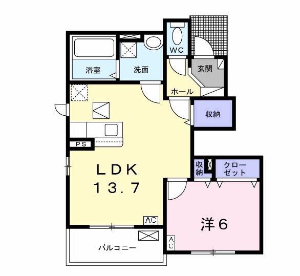フォロ・ロマーノ B(1LDK/1階)の間取り写真