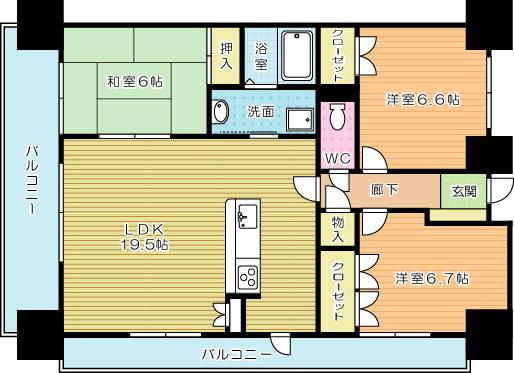 シャトレ大手町S棟(3LDK/15階)の間取り写真