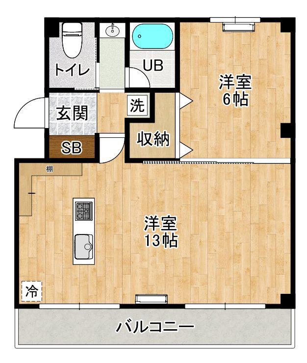 サンピア北小金(1LDK/2階)の間取り写真