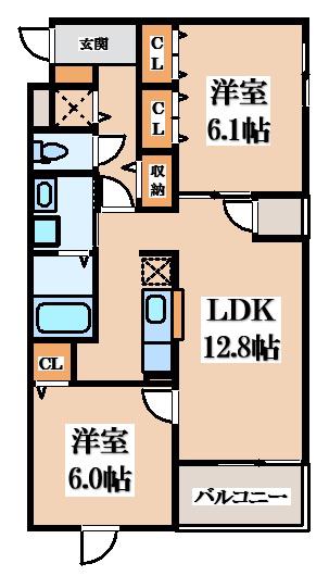 アルカディアII(2LDK/4階)の間取り写真