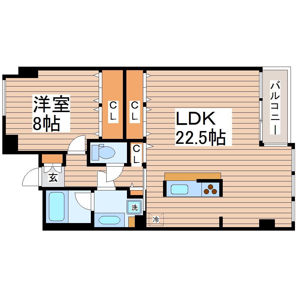 コンフォートEXE連坊ステーション(1LDK/8階)の間取り写真