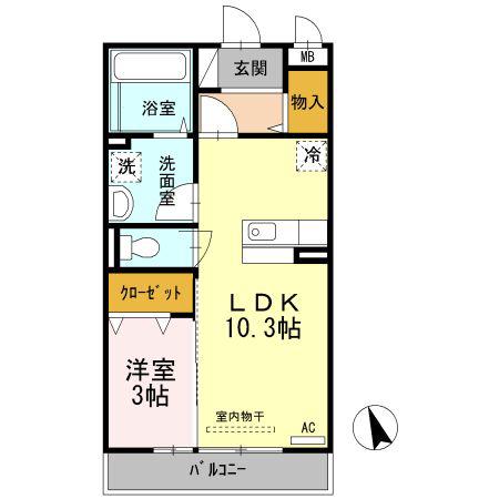 ノールリヴィエールドゥ(1LDK/3階)の間取り写真