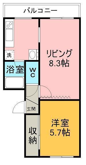 コーポリバーサイド(1LDK/1階)の間取り写真