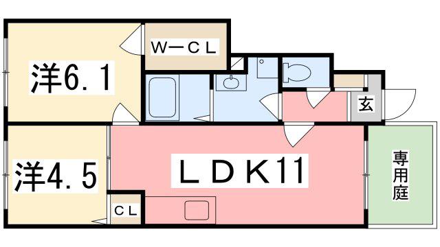 リバーサイドヴィラ西館(2LDK/1階)の間取り写真