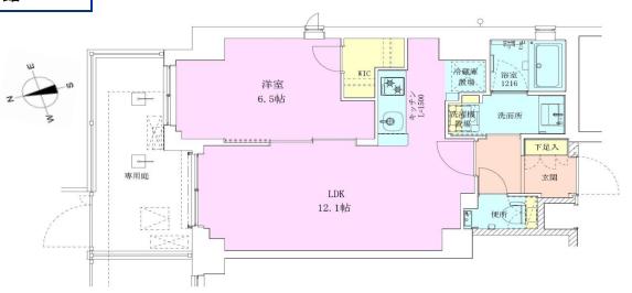 広尾レジデンス壱番館(1LDK/2階)の間取り写真