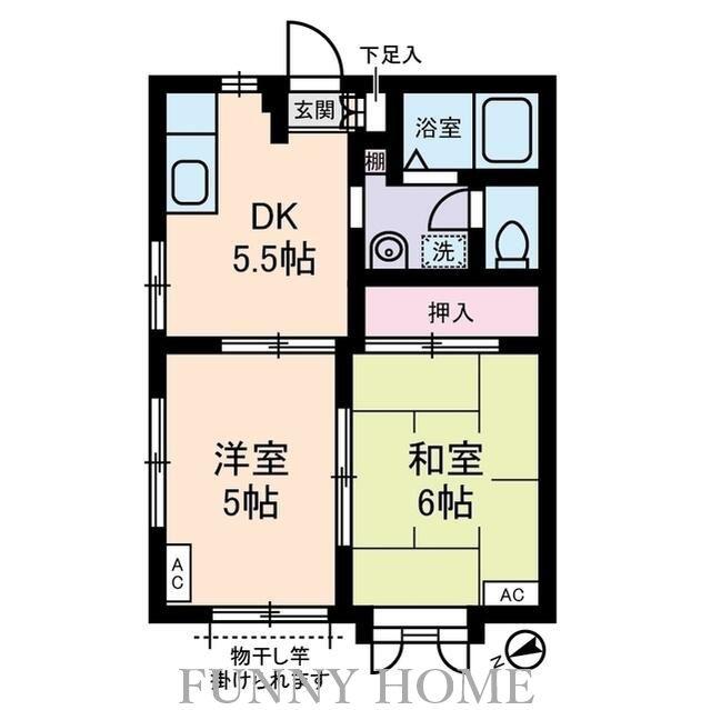 シャルマン城山(2DK/2階)の間取り写真