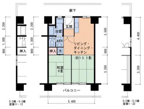 UR泉北原山台一丁団地2号棟(1LDK/2階)の間取り写真