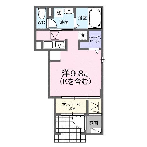 ヴァルムべルクC(ワンルーム/1階)の間取り写真
