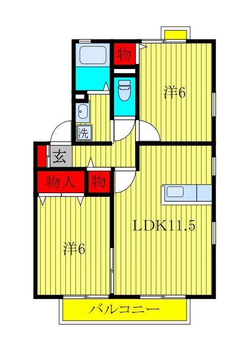 ステジュアンB(2LDK/2階)の間取り写真