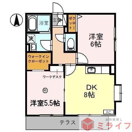 リヴェール菱南(2DK/1階)の間取り写真