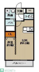 カルモ高尾(1LDK/3階)の間取り写真