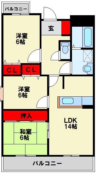 アビタシオン・オキ(3LDK/9階)の間取り写真