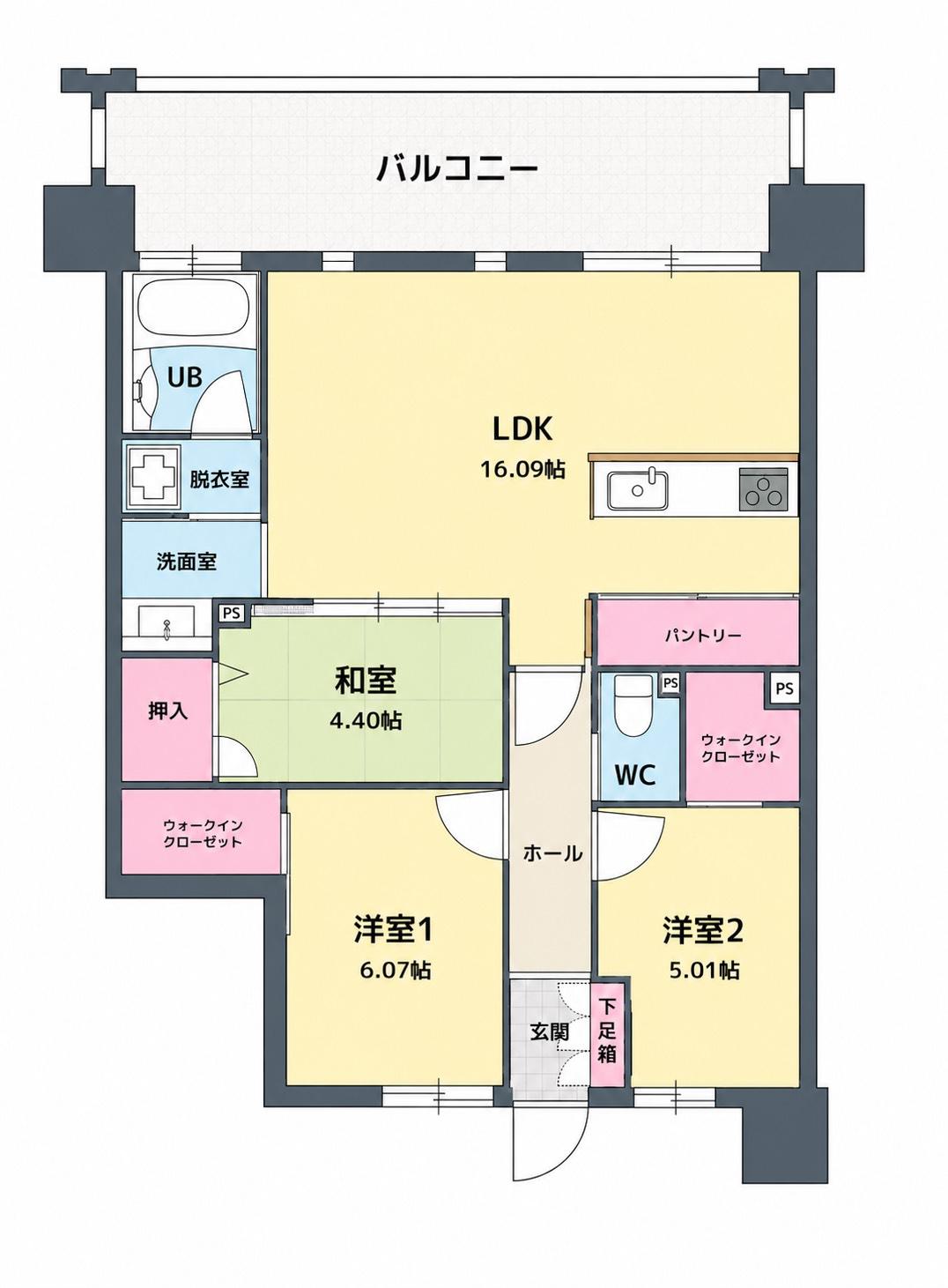 リヴィエール長府シーサイドヴィラ(3LDK/5階)の間取り写真