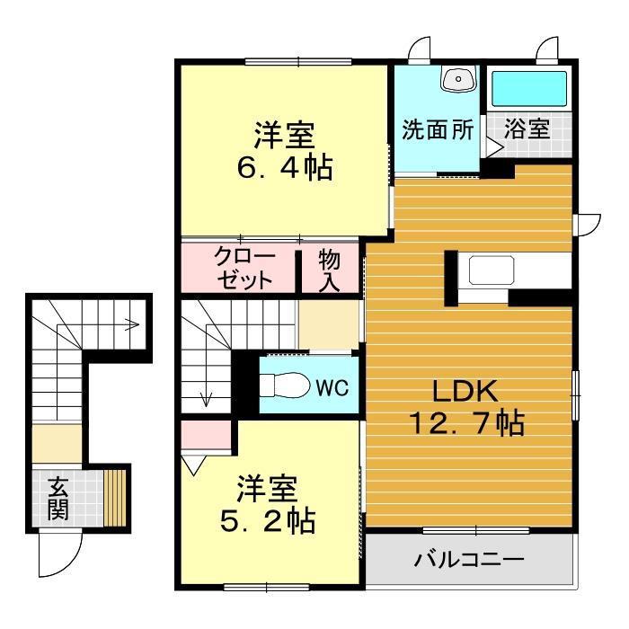 ヴェールメゾン 柚(2LDK/2階)の間取り写真