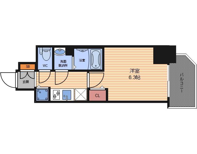 プレサンス扇町駅前(1K/13階)の間取り写真
